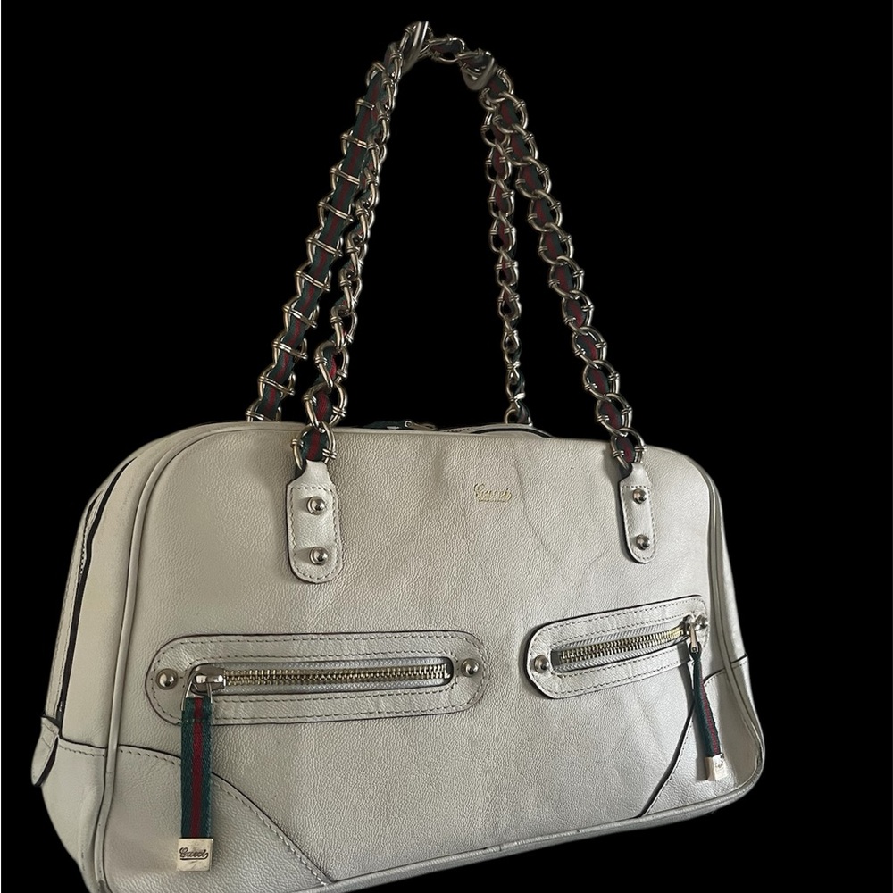 Gucci Vintage Ivory Leather Capri Shoulder/ Handbag with Gold Chain - Picture 4 of 12